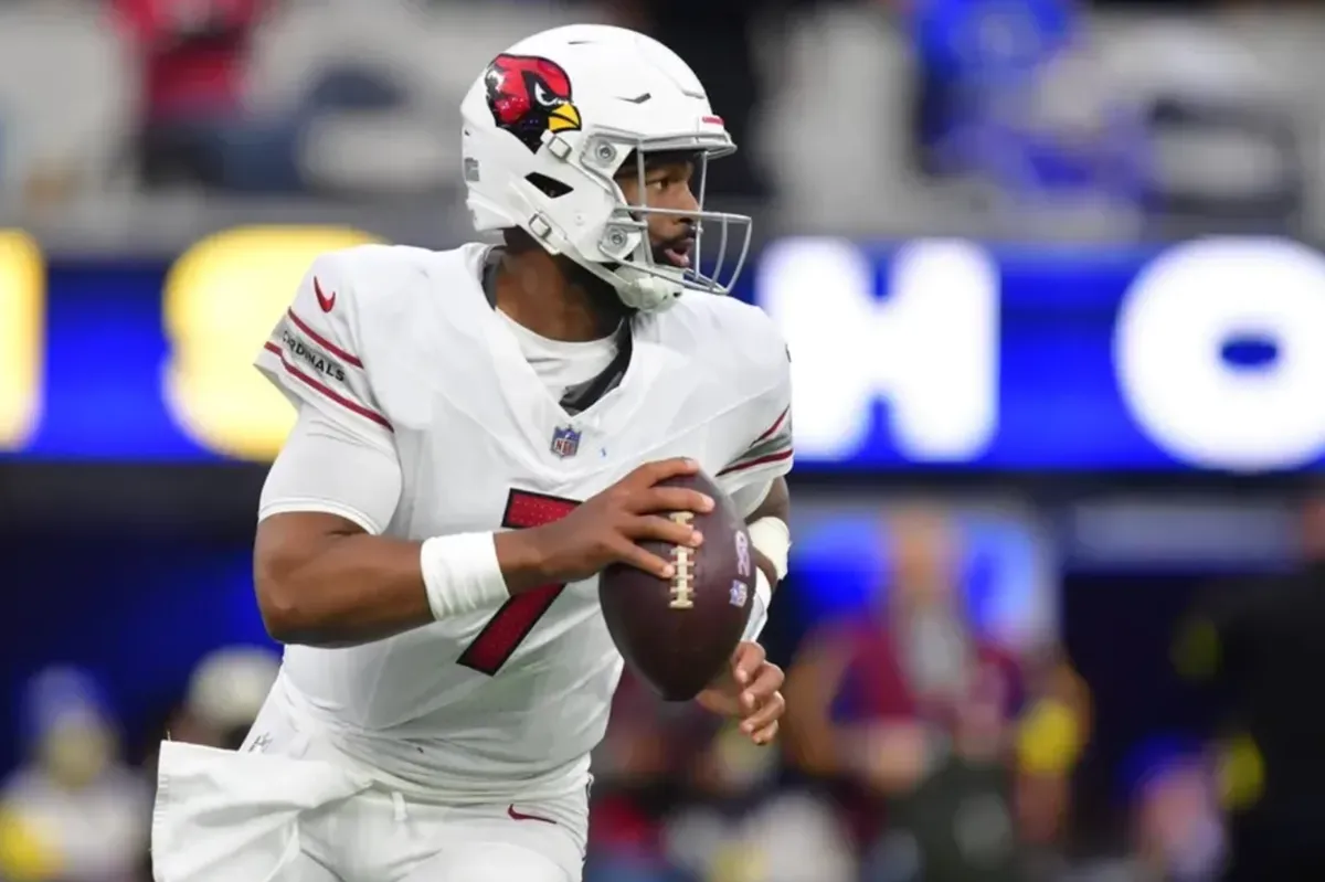 Nov 23, 20Jan 4, 2026; Inglewood, California, USA; Arizona Cardinals quarterback Jacoby Brissett (7) rolls out against the Los Angeles Rams during the second half at SoFi Stadium. Mandatory Credit: Gary A. Vasquez-Imagn Images25; Paradise, Nevada, USA; Cleveland Browns quarterback Deshaun Watson watches on the sidelines against the Las Vegas Raiders in the second half at Allegiant Stadium. Mandatory Credit: Kirby Lee-Imagn Images