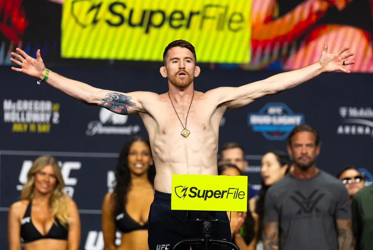 Jul 10, 2026; Las Vegas, Nevada, USA; Cory Sandhagen during weigh ins for UFC 329 at T-Mobile Arena. Mandatory Credit: Mark J. Rebilas-Imagn Images