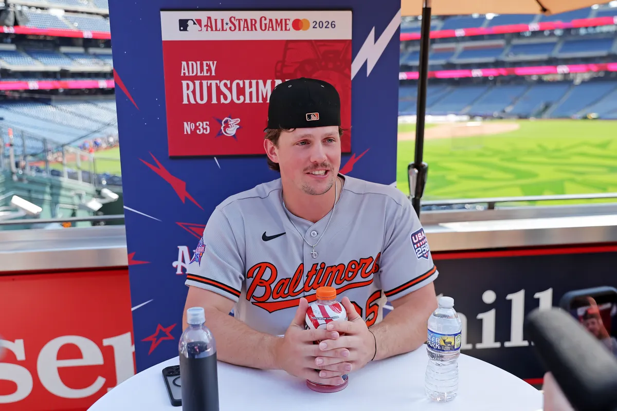 Jul 13, 2026; Philadelphia, PA, USA; Baltimore Orioles catcher Adley Rutschman (35) before the home run derby at Citizens Bank Park. Mandatory Credit: Brad Penner-Imagn Images