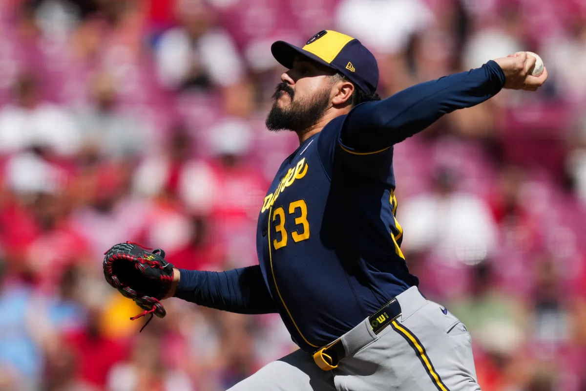 Sep 6, 2026; Cincinnati, Ohio, USA; Milwaukee Brewers pitcher Jojo Romero throws against the Cincinnati Reds in the eighth inning at Great American Ball Park. Mandatory Credit: Aaron Doster-Imagn Images