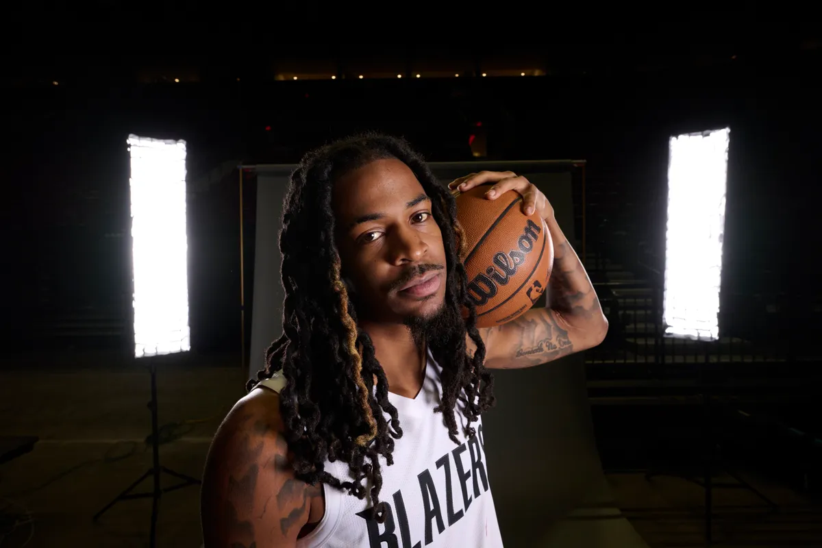 Sep 28, 2026; Portland, OR, USA; Portland Trail Blazers guard Ja Morant (1) during media day. Mandatory Credit: Troy Wayrynen-Imagn Images